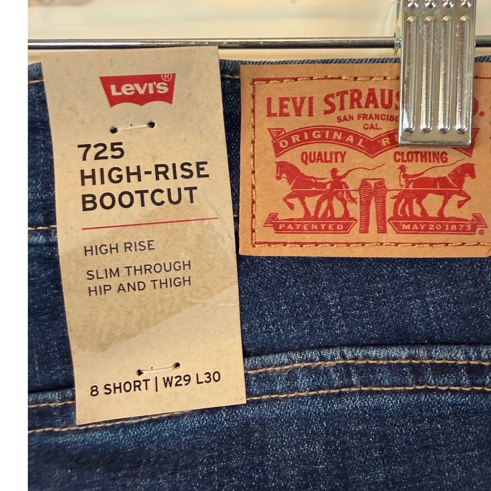 Levis 725 High Rise Bootcut Jeans Womens 8 Short W29 L30 Dark Wash Hypersoft NEW - Picture 5 of 9